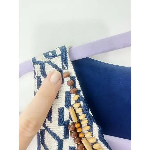 Anthropologie Beaded Blue and White Maison Souers Dress Size 4 Petite - Picture 6 of 11